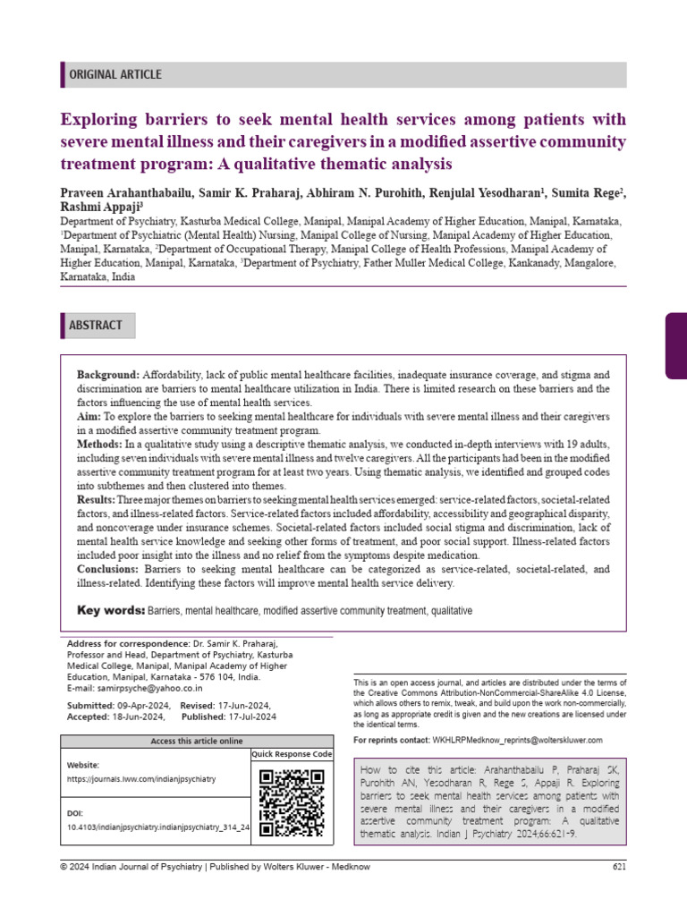 Exploring Barriers To Seek Mental Health Services.5 | PDF | Mental ...