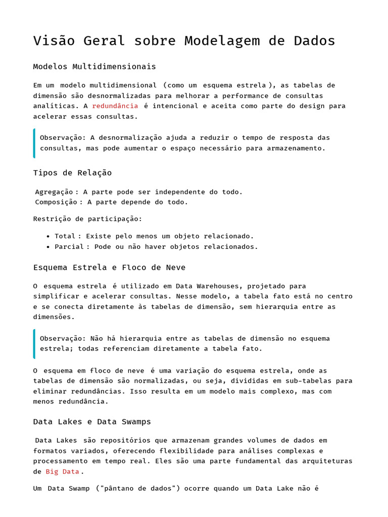 Modelagem de Dados: Esquemas e Tipos | PDF | Armazém de dados | Dados