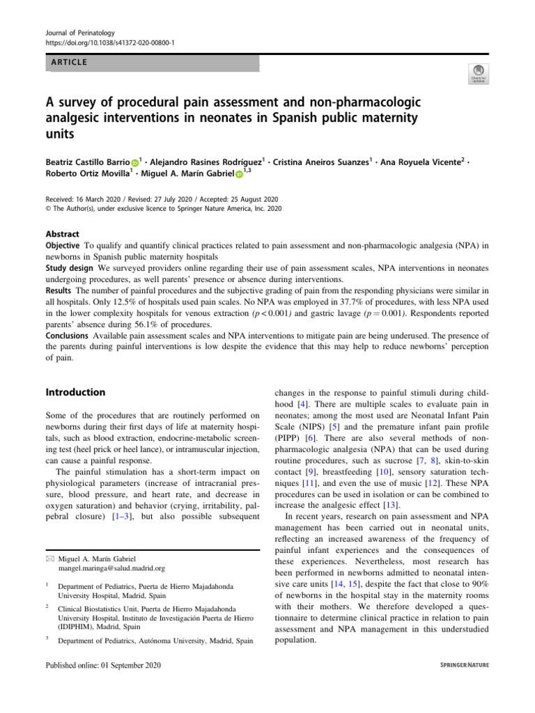 Neonatal Pain Assessment in Spain | PDF | Diseases And Disorders ...