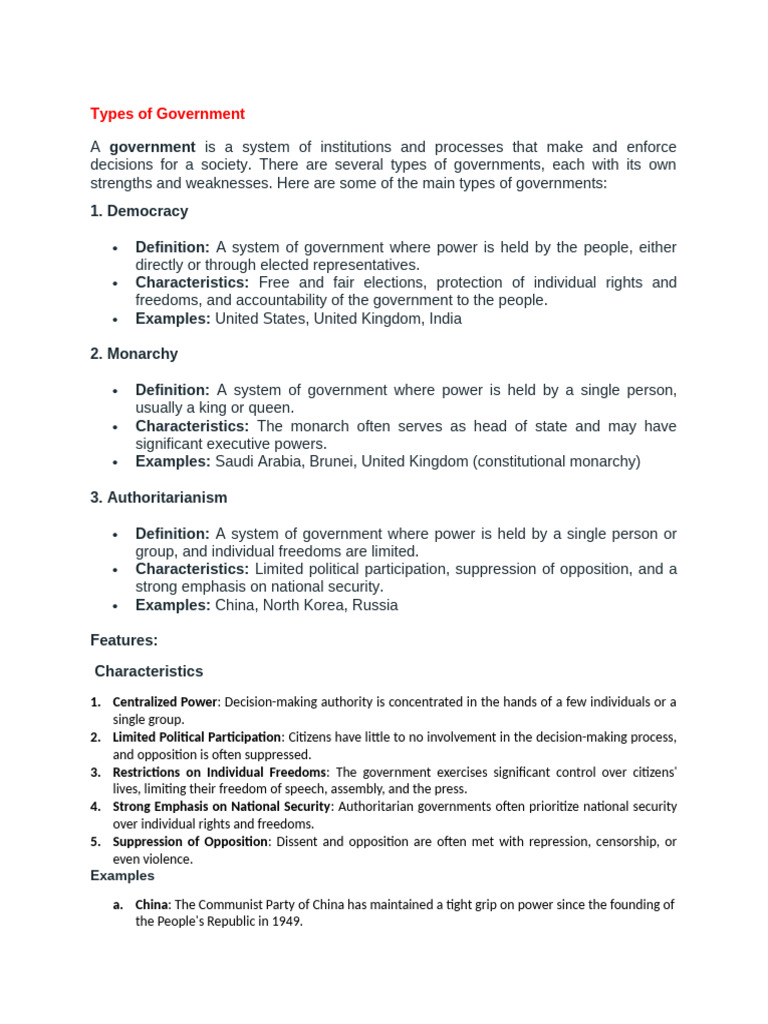 Overview of Government Types | PDF | Authoritarianism | Government