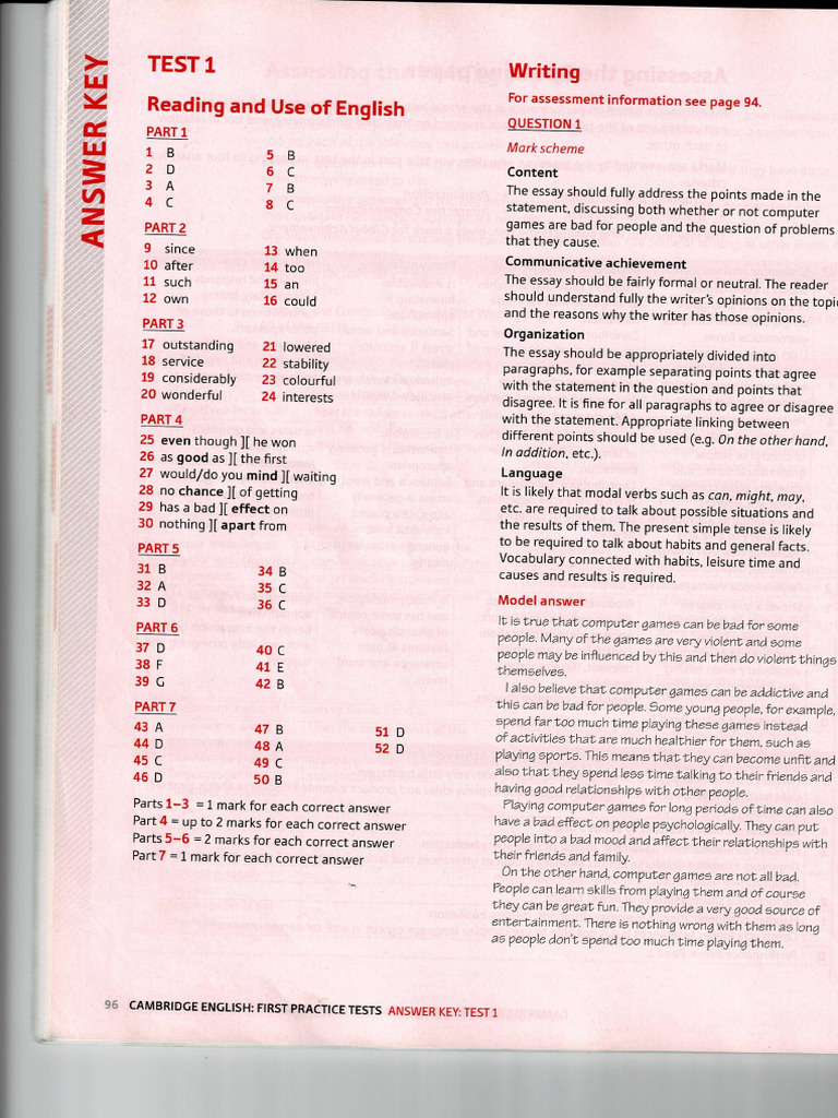 FCE Practice TEsts Mark Harrison - KEY | PDF