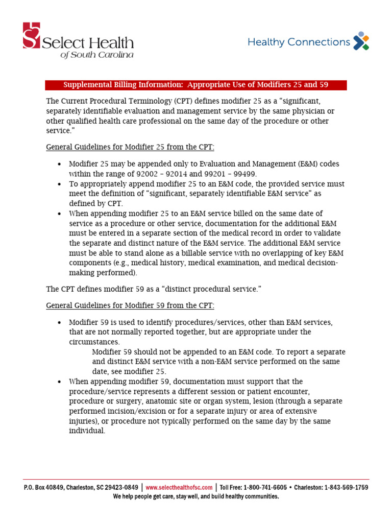 Modifier 25 and 59 Billing Guidelines | PDF | Social Programs | Medicine