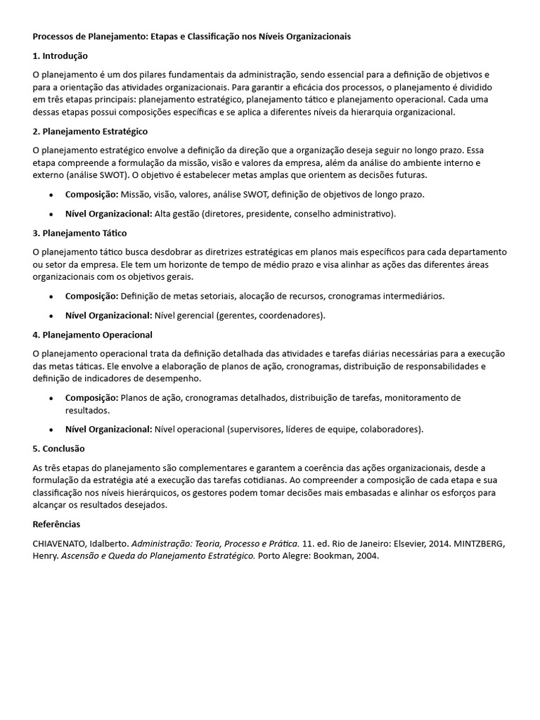 Etapas do Planejamento Organizacional | PDF | Planejamento ...