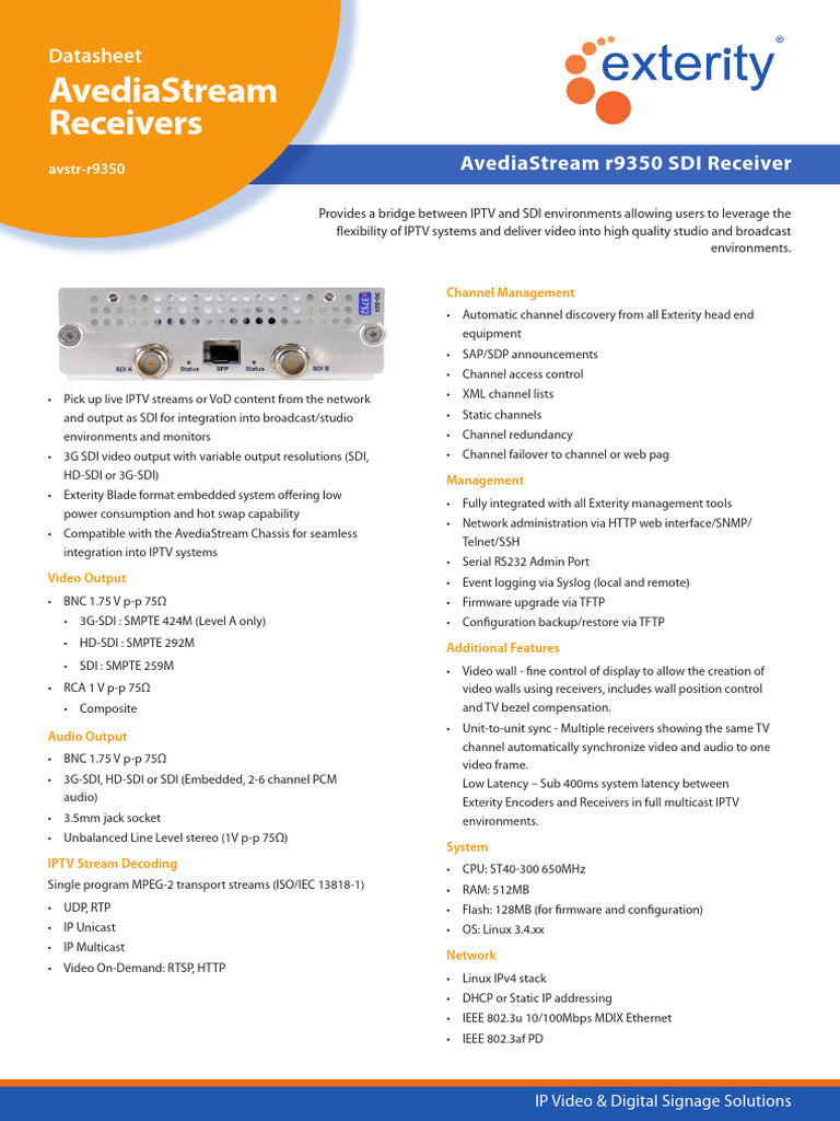 Datasheet AvediaStream r9350 | PDF | Internet Protocols | Video