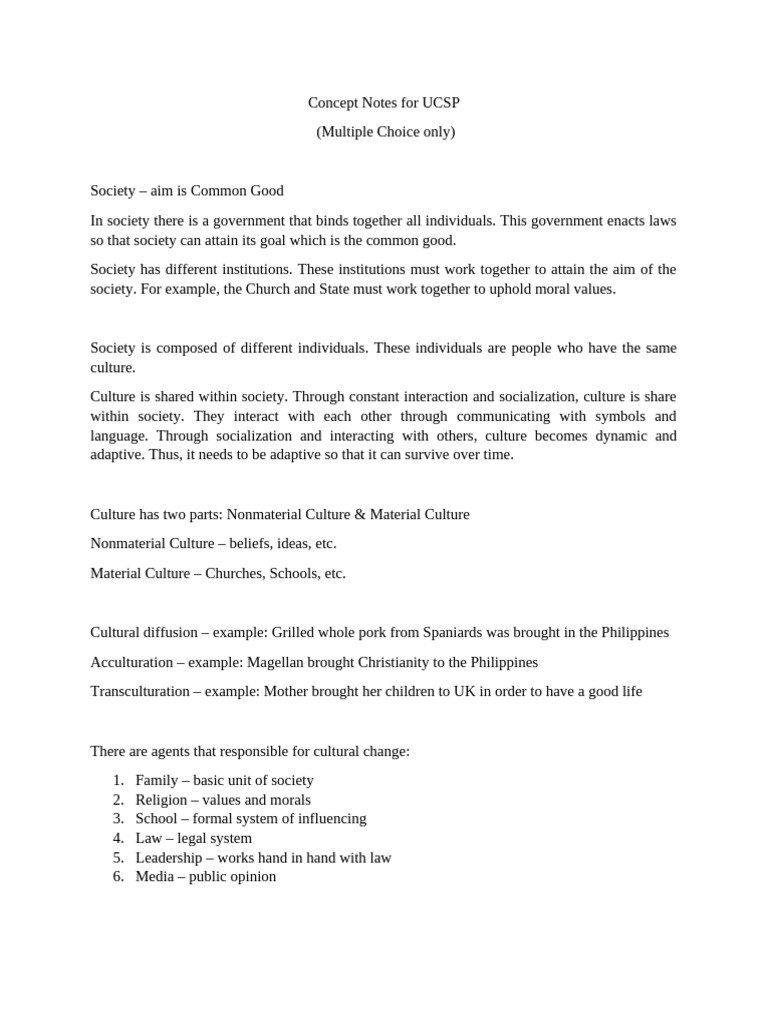 Concept Notes For UCSP | PDF