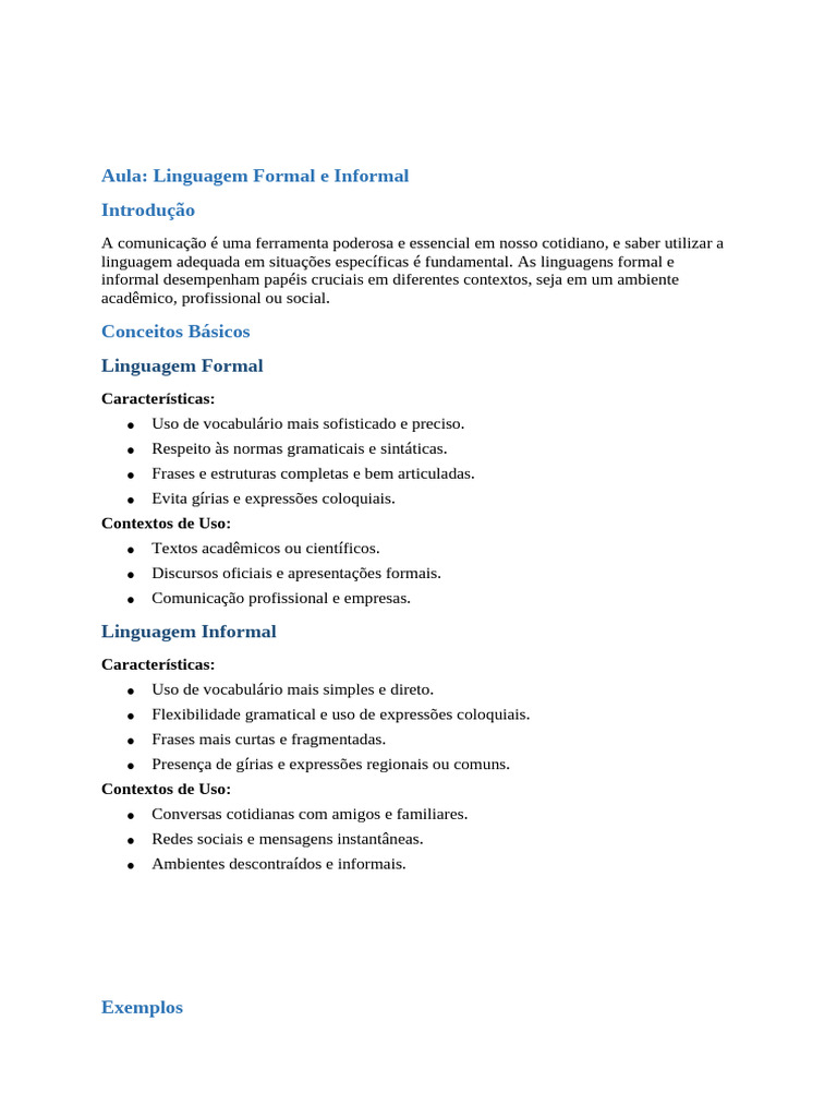 Exemplos de Linguagem Formal e Informal | PDF | Comunicação ...