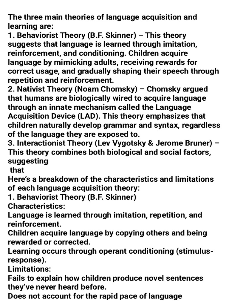 Language Acquisition Theories Explained | PDF | Language Acquisition ...