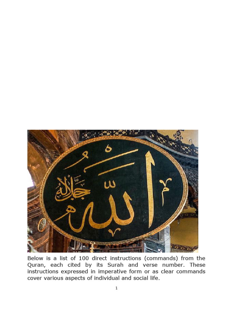 100 Commands from the Quran | PDF | Quran | Islam