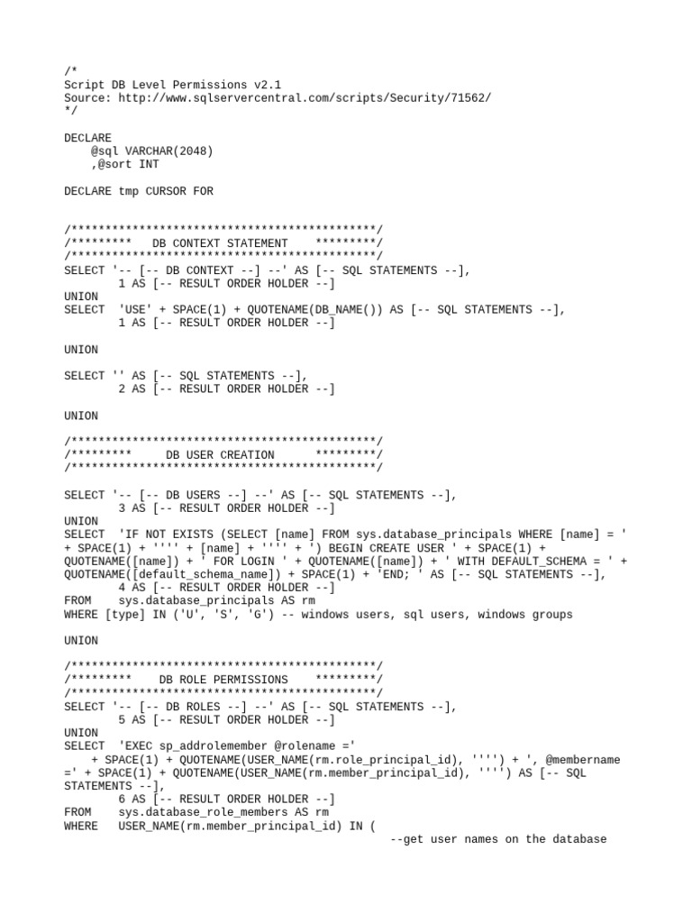 Permistions script out | PDF | Databases | Sql