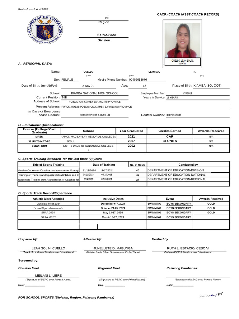 Coach Record v2023 | PDF