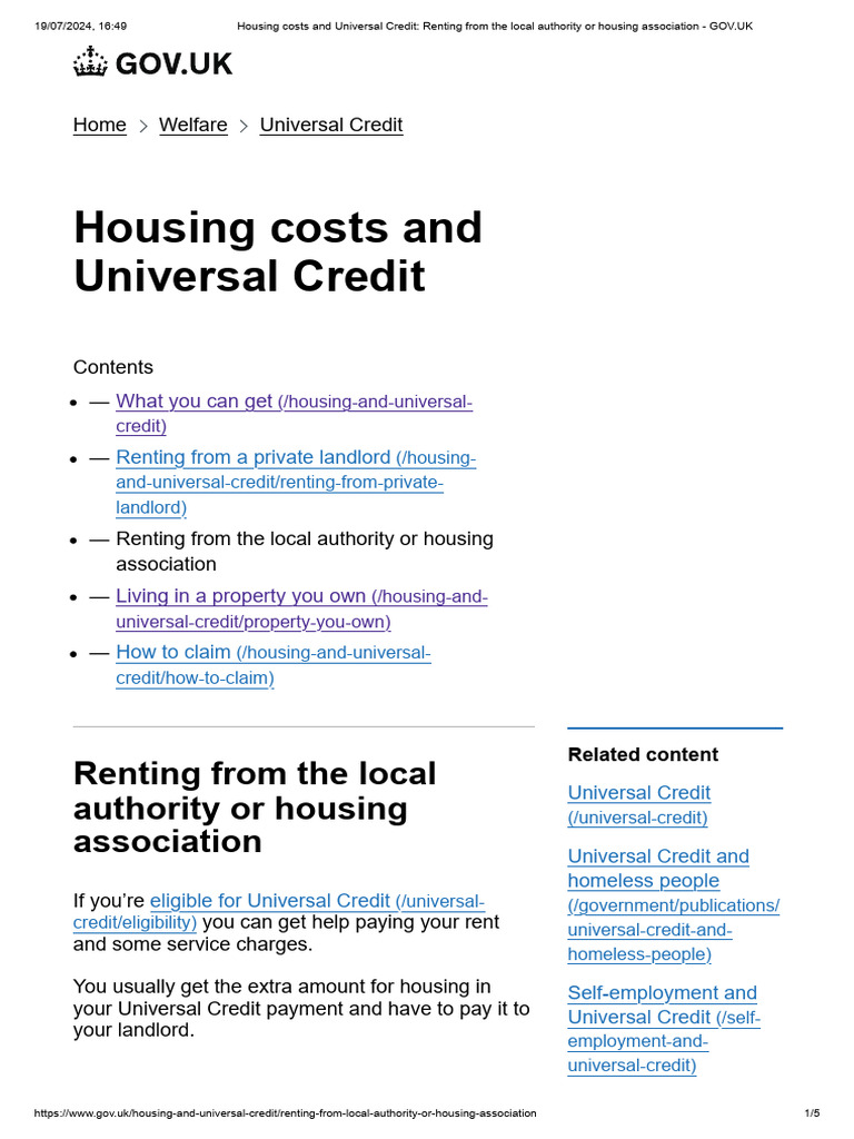 Housing Costs and Universal Credit - Renting From The Local Authority ...