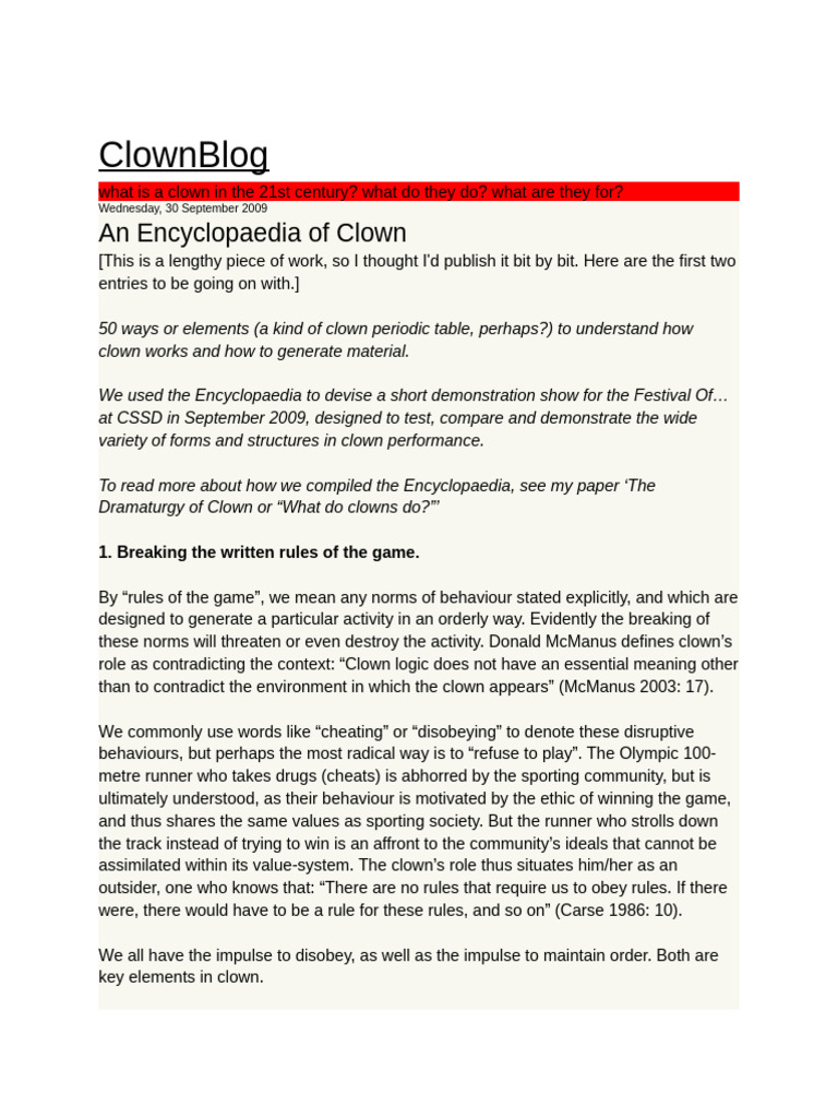 Understanding Clowning Rules and Roles | PDF | Dances | Reality