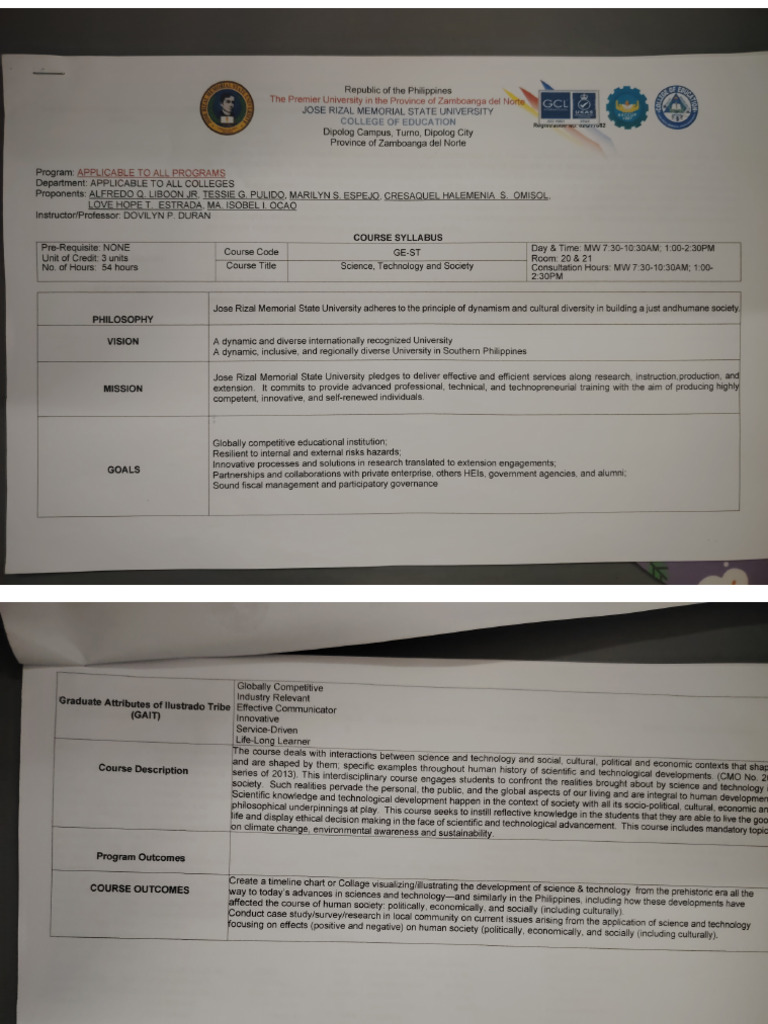Syllabus - GE-ST - Science, Technology and Society | PDF