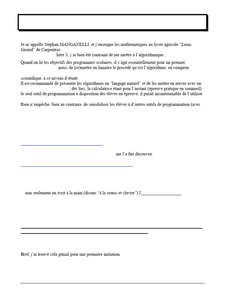 Algorithmes et LARP en Mathématiques | PDF | Informatique | Mathématiques