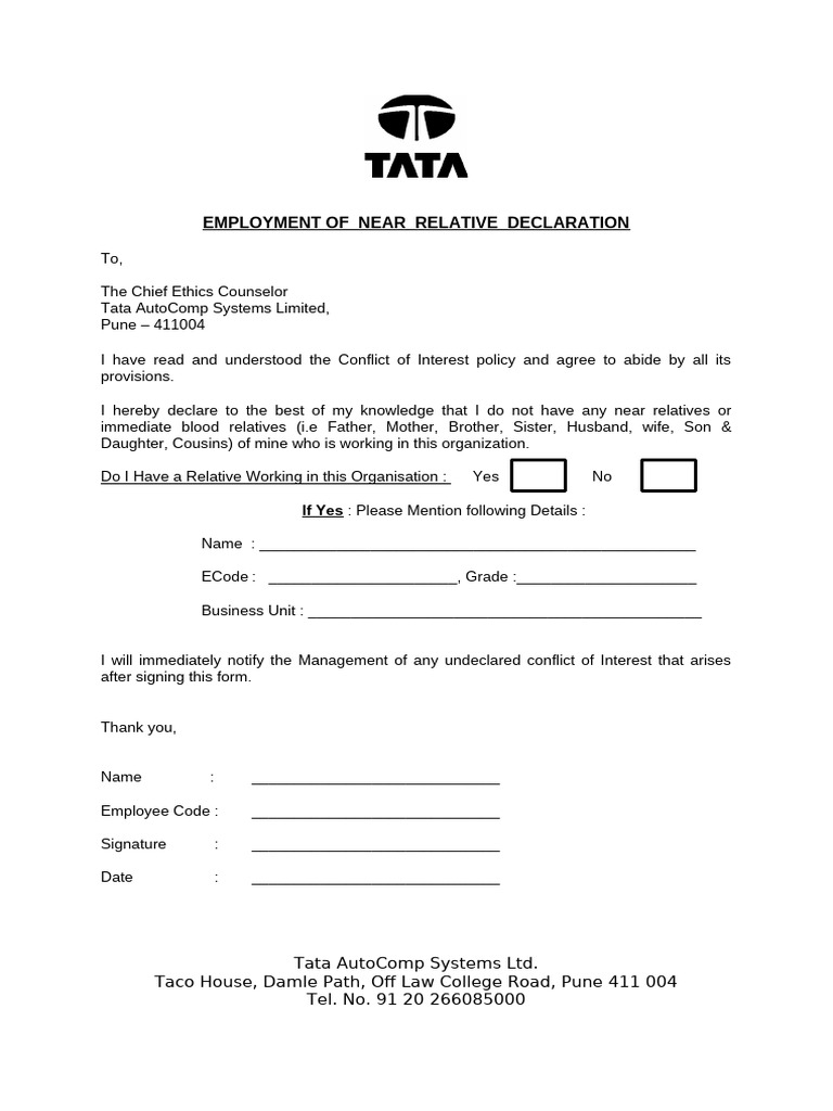 Near Relative Declaration Form | PDF