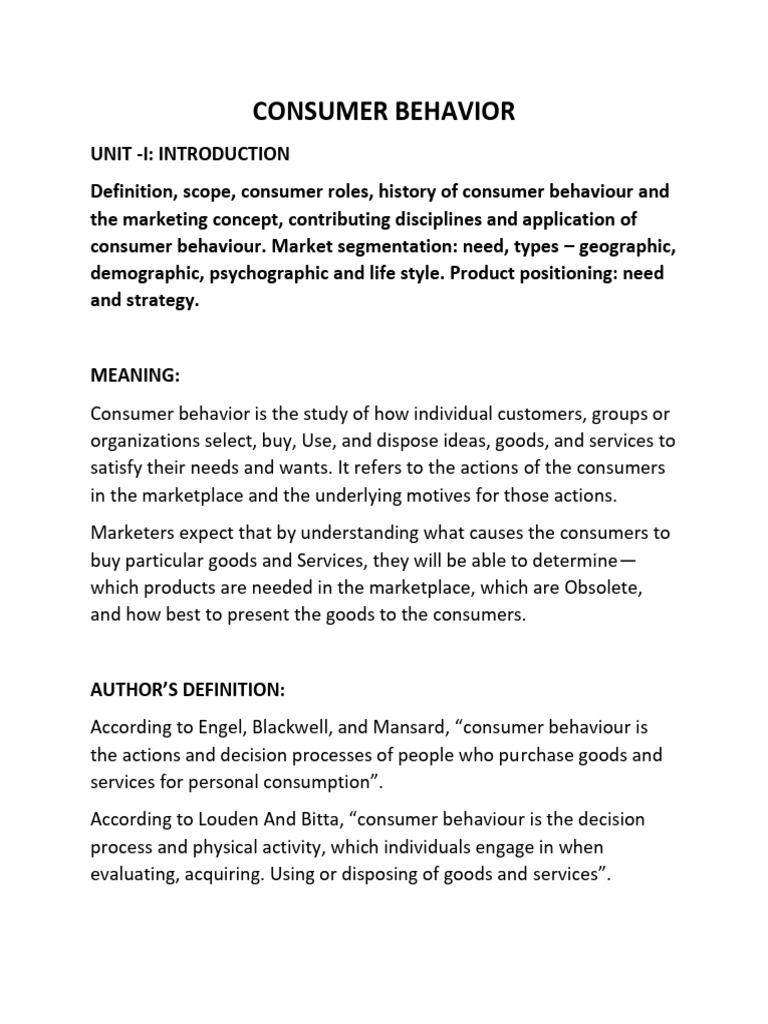 CB Unit 1-1 | PDF | Market Segmentation | Consumer Behaviour