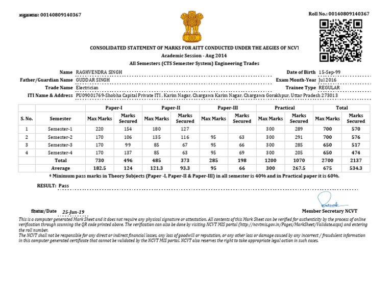 ITI Electrician Consolidated Marks 2016 | PDF | Applications Of ...