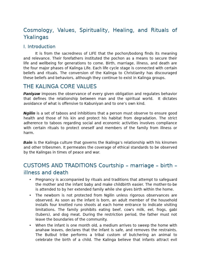 Kalinga Core Values and Rituals | PDF | Marriage | Bride