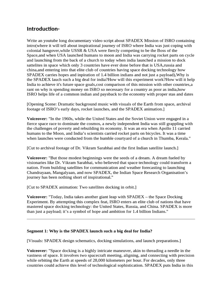 SPADEX: India's Leap into Space Docking | PDF | Docking And Berthing Of ...