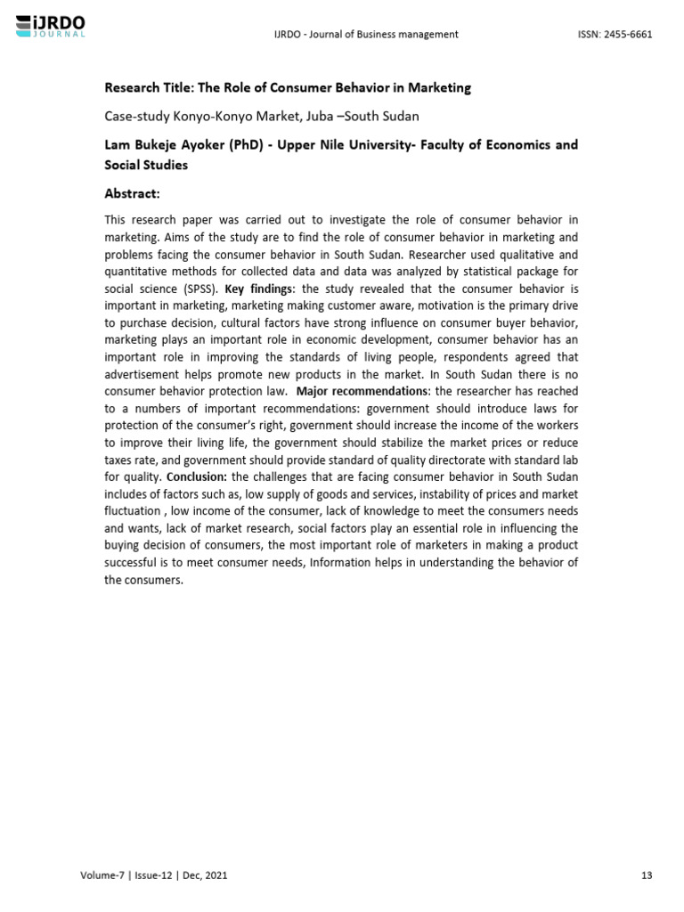 Consumer Behavior in South Sudan Marketing | PDF | Marketing | Consumer ...