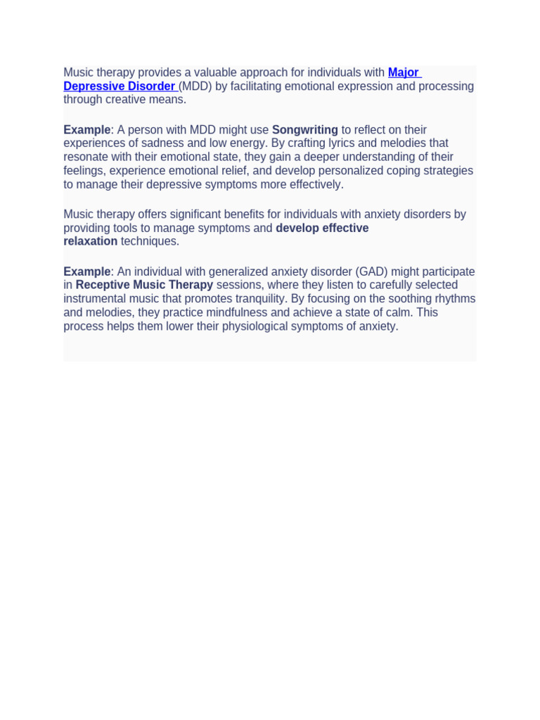 Music Therapy for Depression and Anxiety | PDF