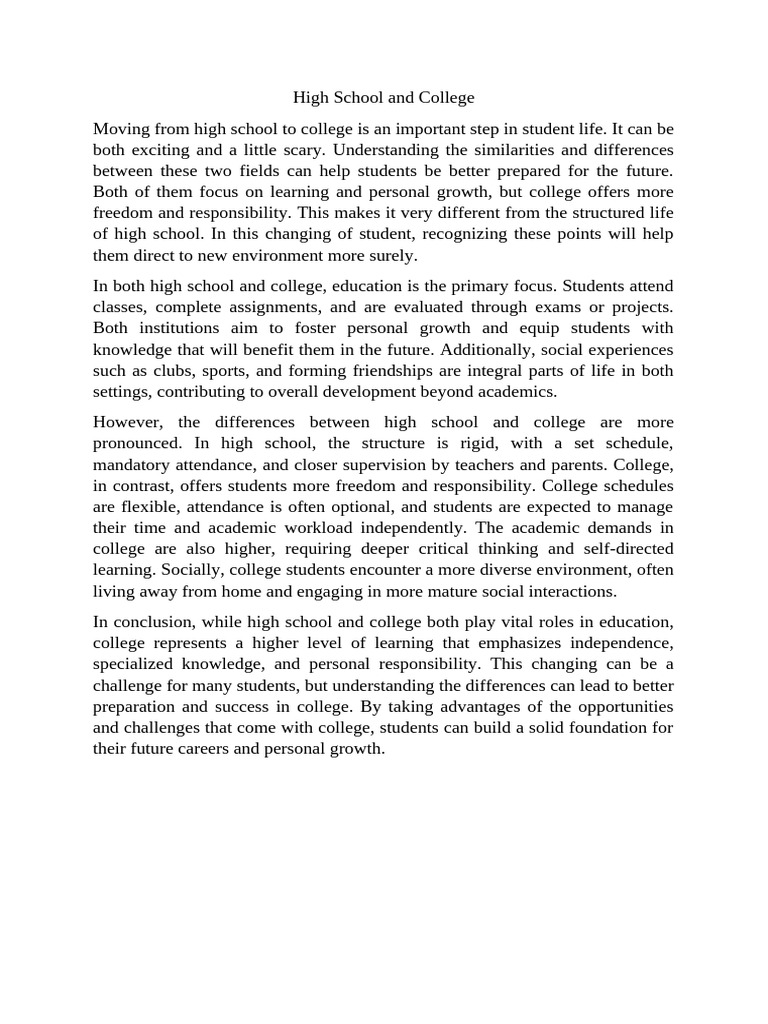 High School vs. College: Key Differences | PDF