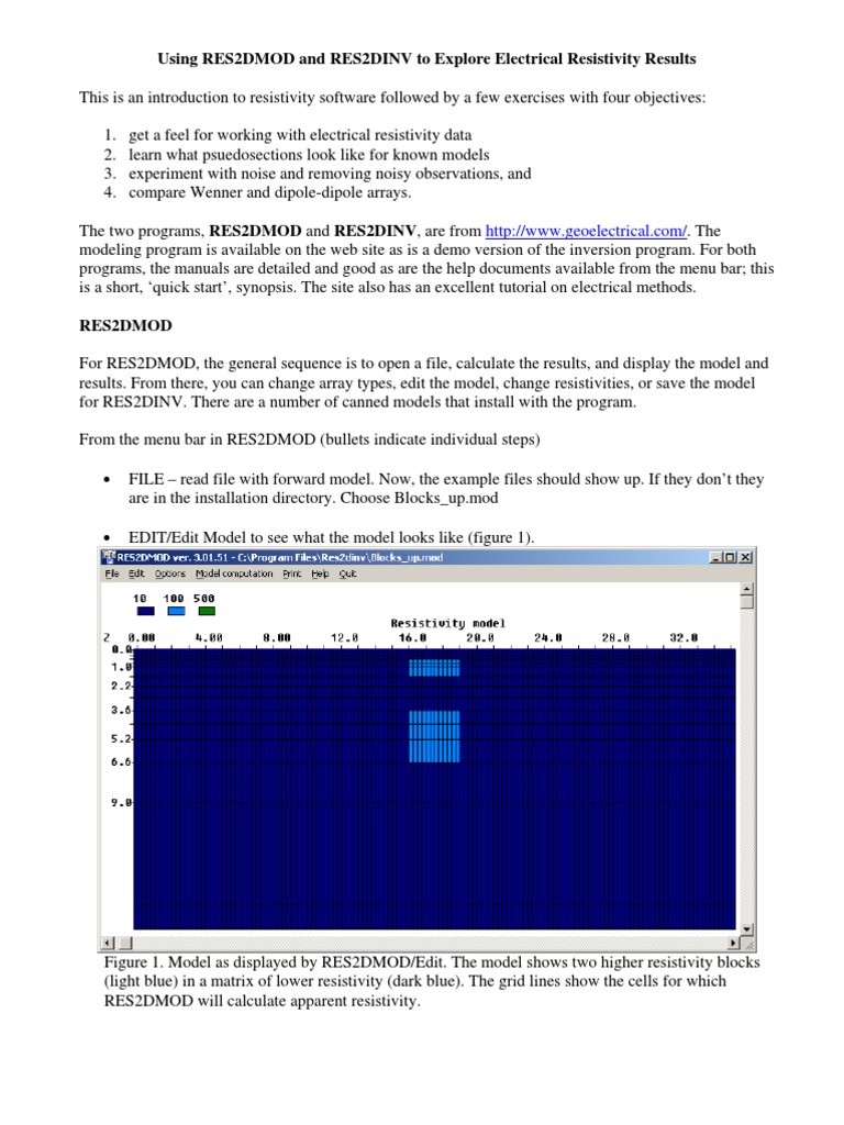 RES2DMOD & RES2DINV Quick Start Guide | PDF | Electrical Resistivity ...