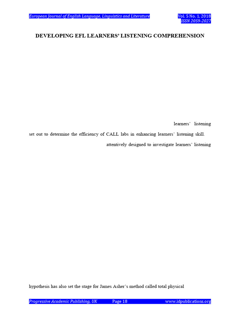 Enhancing EFL Listening via CALL | PDF | English As A Second Or Foreign ...