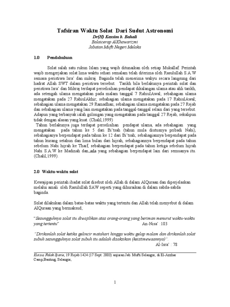 Waktu Solat Dari Perspektif Astronomi Pdf
