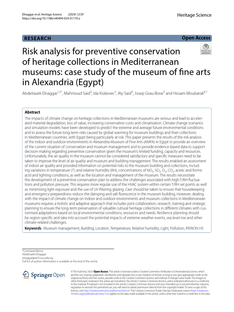 Risk Analysis For Preventive Conservation of Heritage Collections in ...
