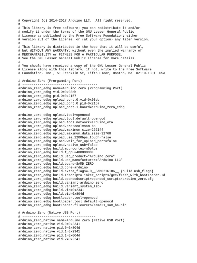 Arduino Board Configuration Details | PDF | Free Software | Free Content