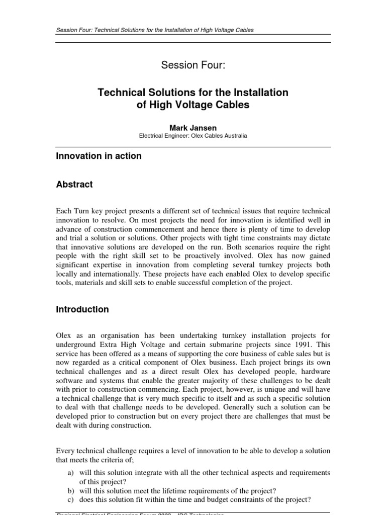 Technical Solutions For The Installation of High Voltage Cables PDF