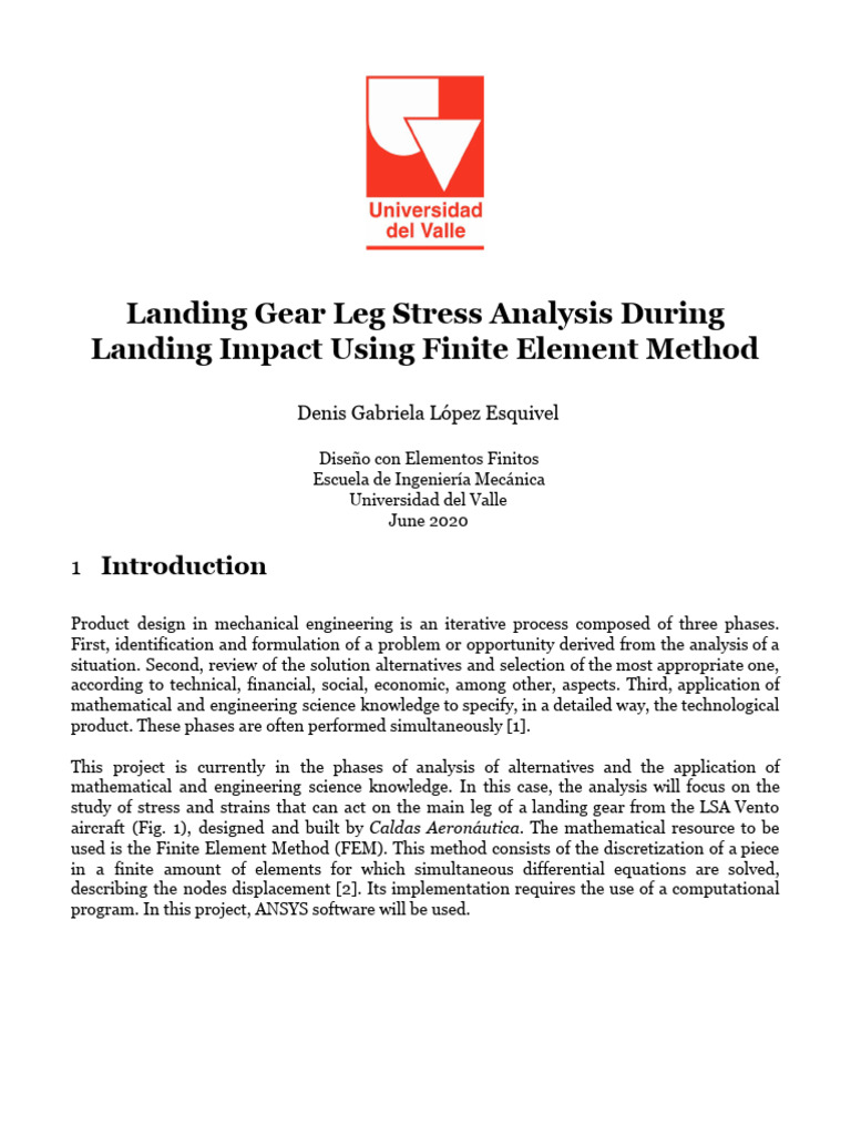 Landing Gear Leg Stress Analysis | PDF | Bending | Landing Gear