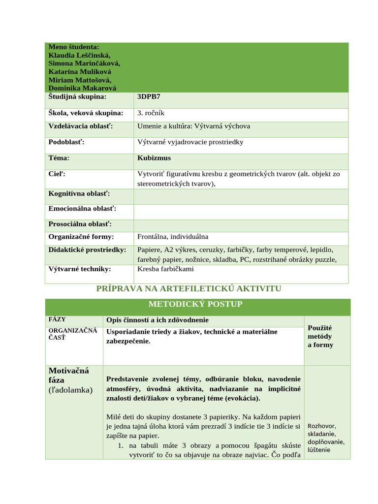 Artefiletika 3DPB7 Príprava 1 | PDF