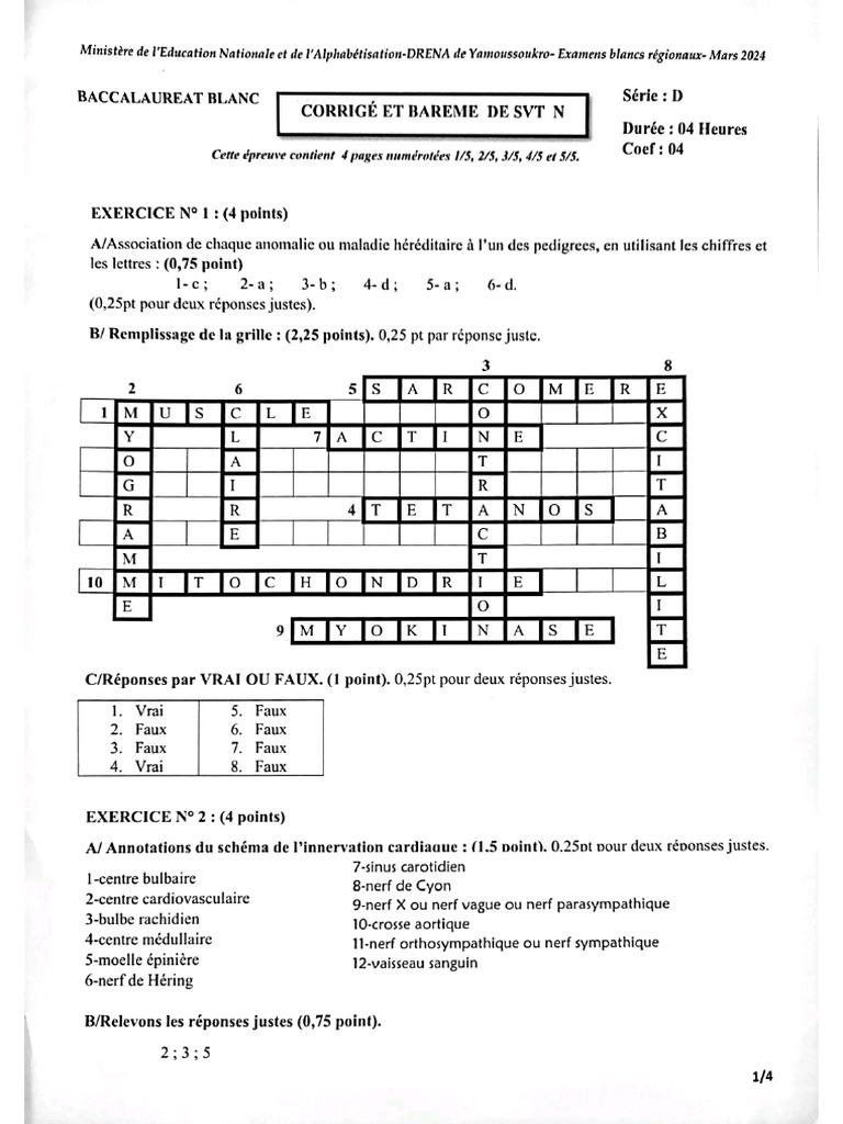 Corrigé SVT Bac Blanc D Yamoussoukro 2024 | PDF
