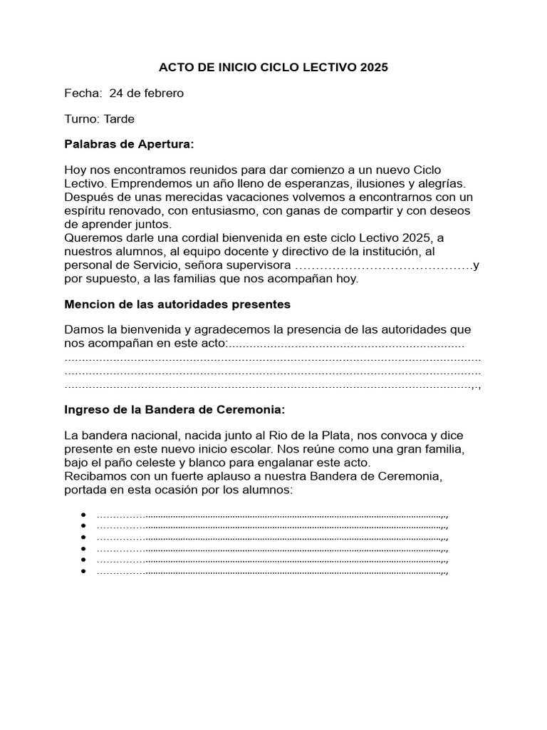 Inicio Ciclo Lectivo 2025: Acto y Bienvenida | PDF | Enseñando