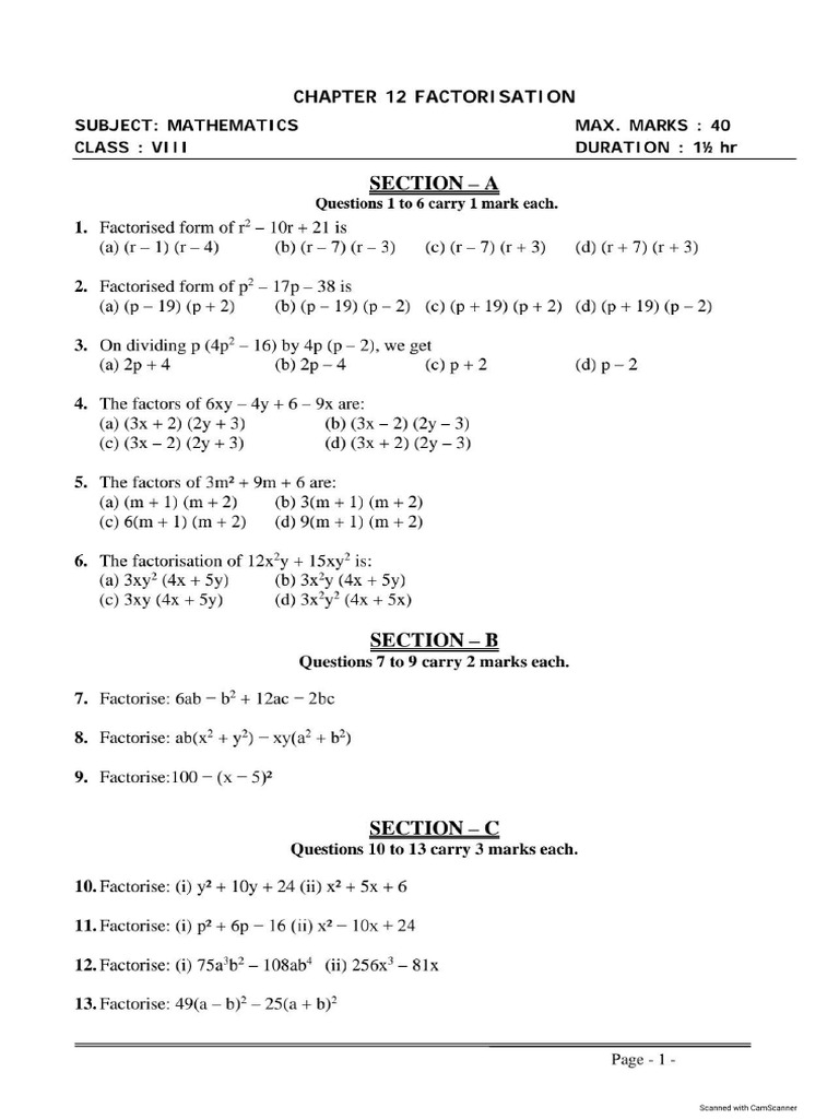 8th Factorisation-Qp | PDF