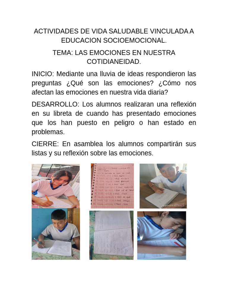 Emociones y Vida Saludable en Educación | PDF