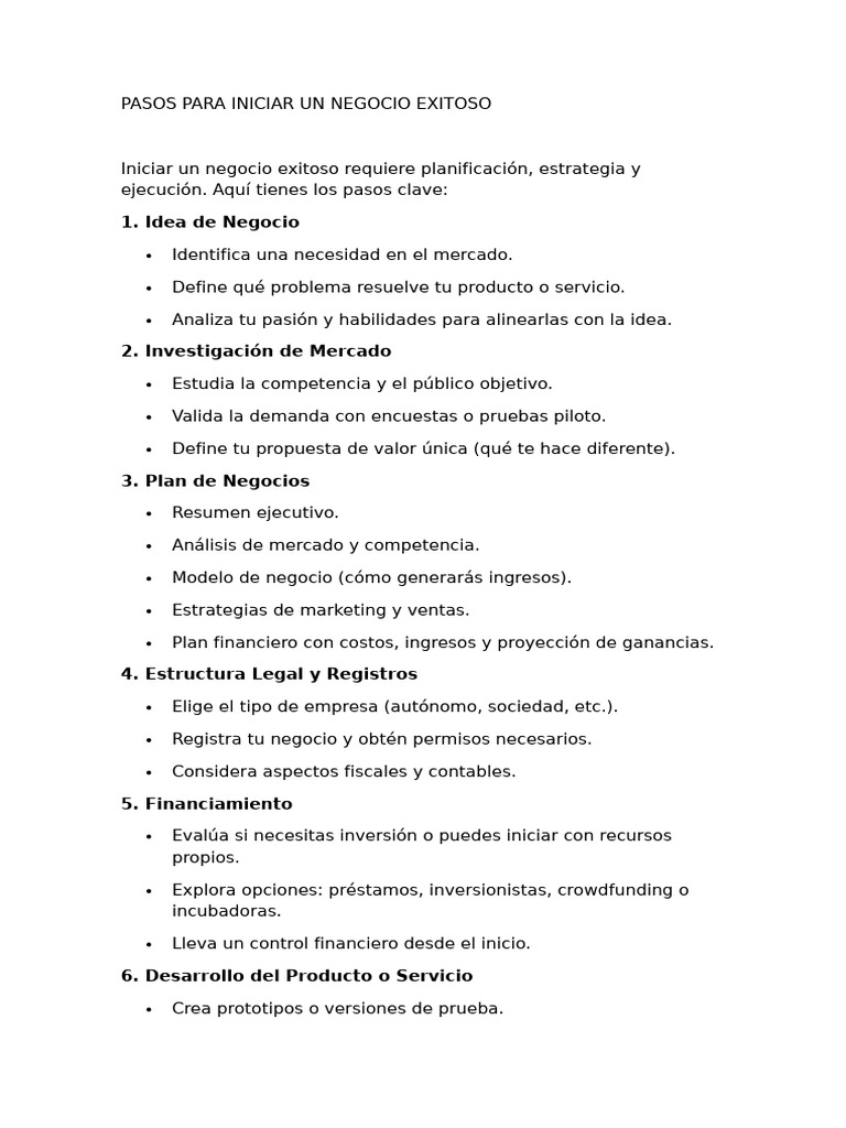 Pasos para Iniciar Un Negocio Exitoso | PDF