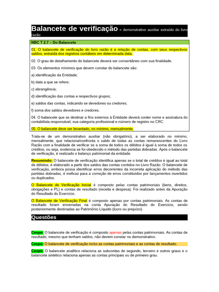 Balancete de Verificação: Estrutura e Função | PDF | Contabilidade ...