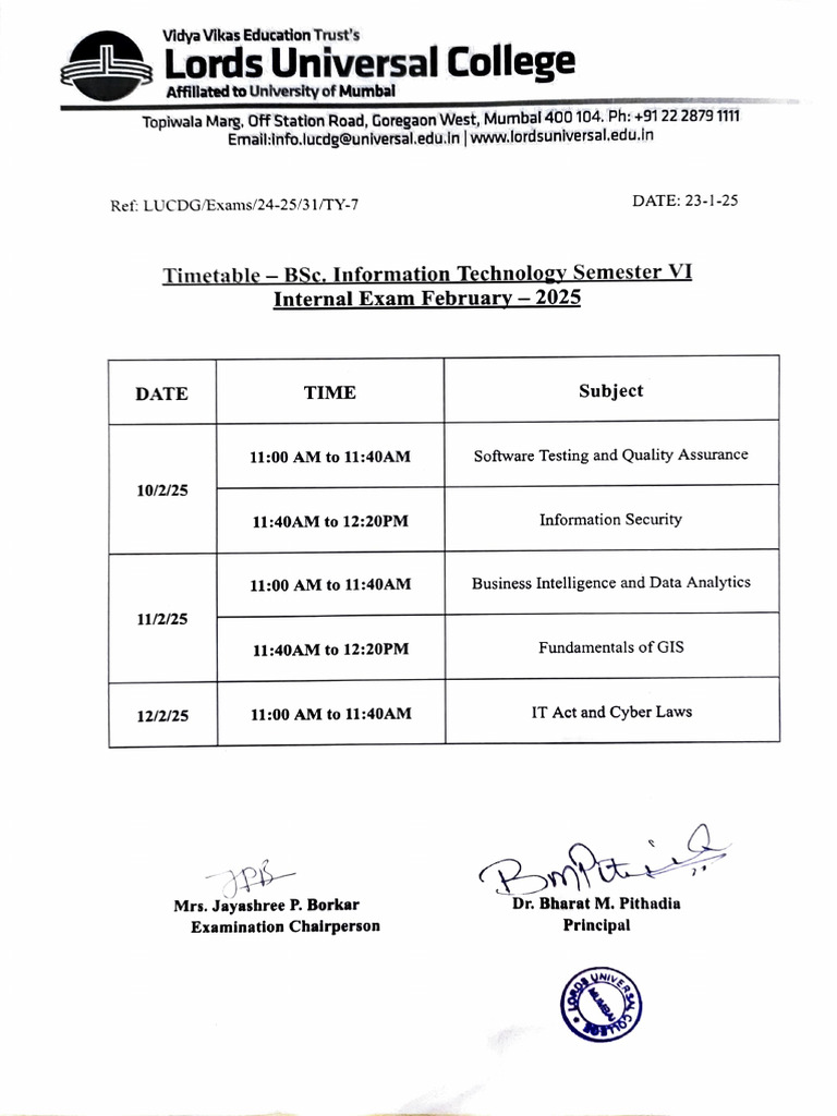 BSc IT Sem 6 Exam Schedule 2025 | PDF