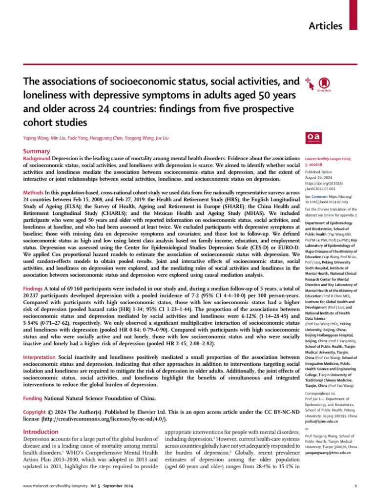 @2024 LANCET The associations of socioeconomic status, social ...