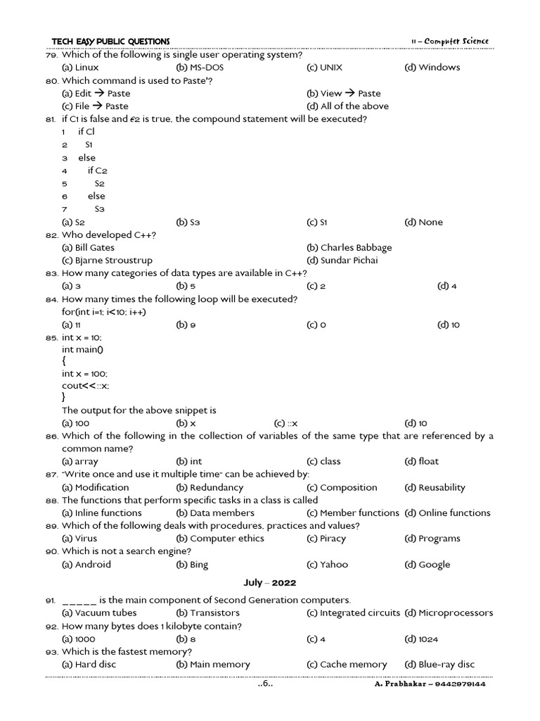 Computer Science Quiz Questions | PDF | Computing | Computer Programming
