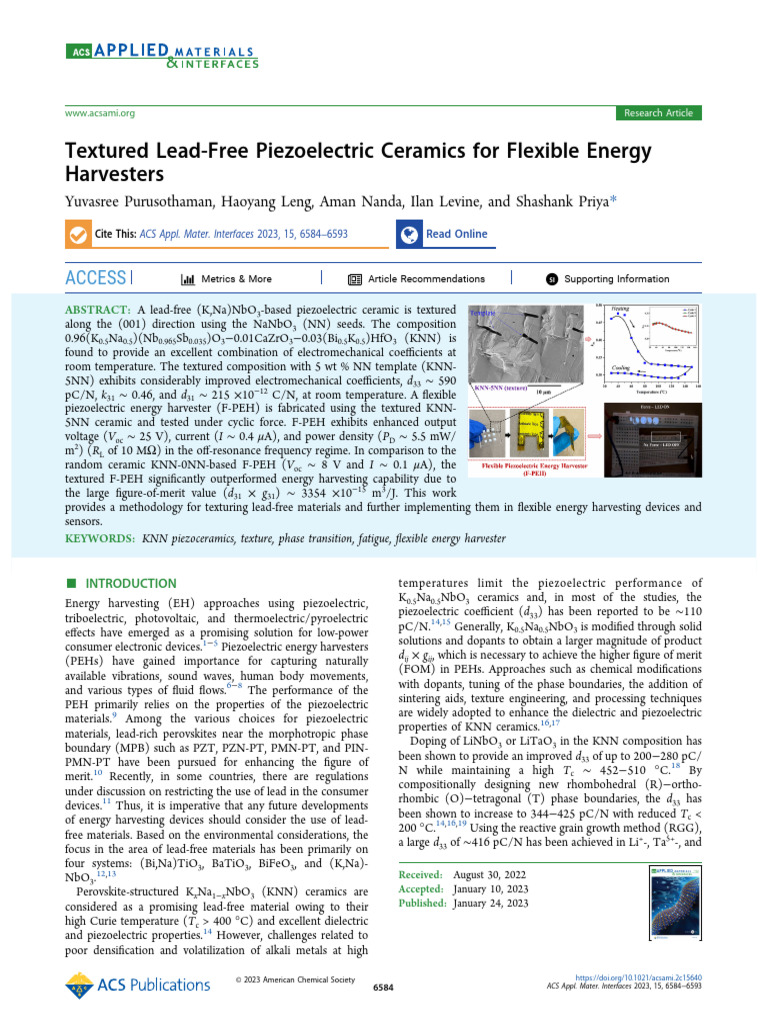 Lead-Free Piezoelectric Ceramics for Energy Harvesting | PDF ...