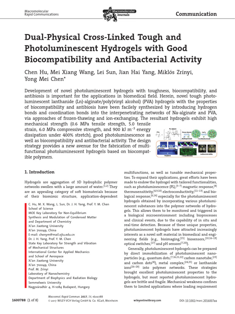 Dual-Physical Cross-Linked Tough and Photoluminescent Hydrogels With ...