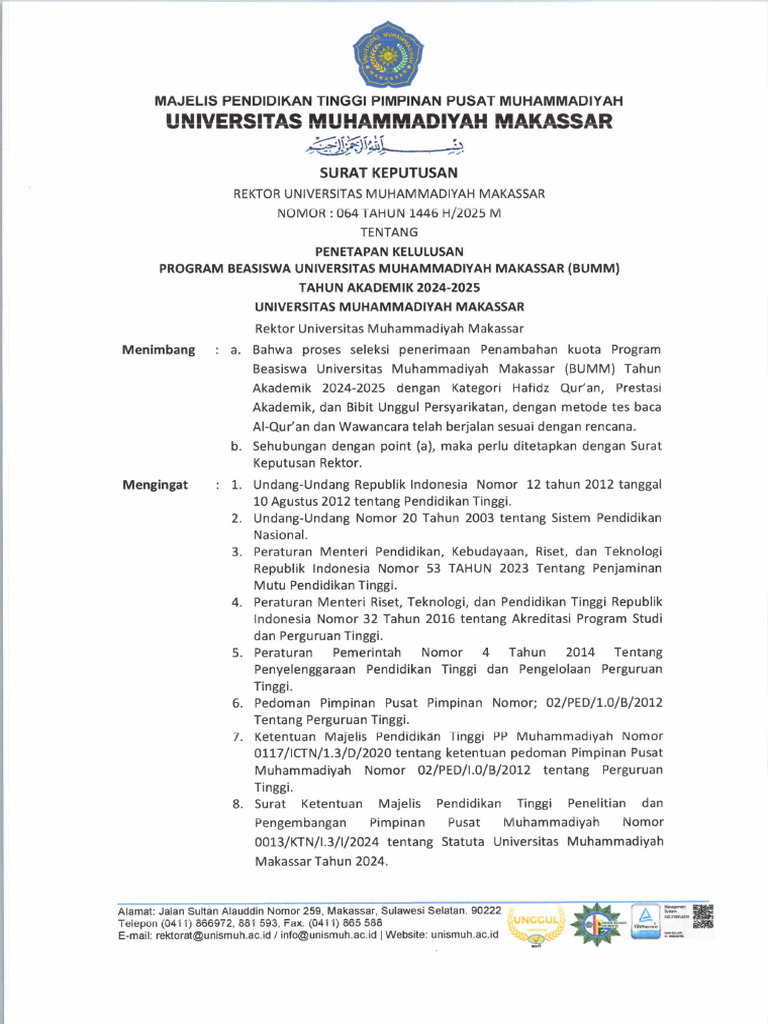SK Penetapan Penerima BUMM Tahun 2024-2025 | PDF