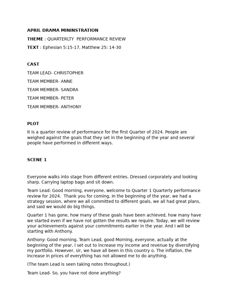 Q1 Performance Review Drama Script | PDF