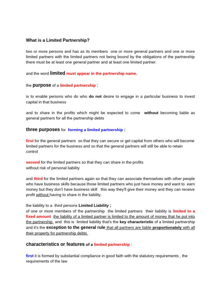 Understanding Limited Partnerships Explained | PDF | Limited ...