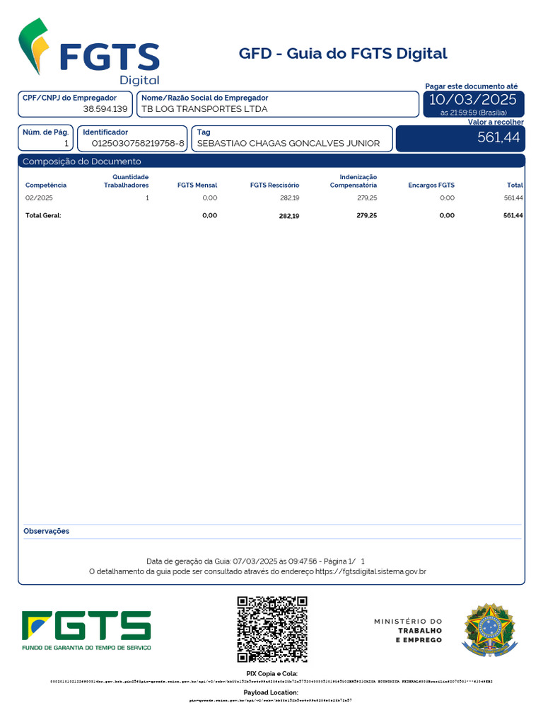 Boleto FGTS Rescisorio - Recalculo - SEBASTIÃO | PDF