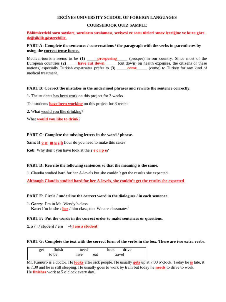 English B1 Test Sample Quiz | PDF | Sentence (Linguistics) | Linguistics
